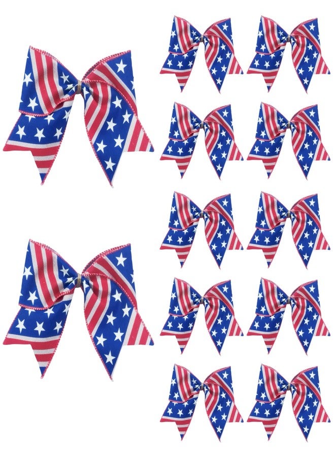 Meseey 12 Pcs 6 Inch Red White Blue Star Stripes American Flag Bow 4th of July Wreath Bows for Independence Day Party Gift Wrapping Door Wall Decoration (Navy red tan) - Image 1